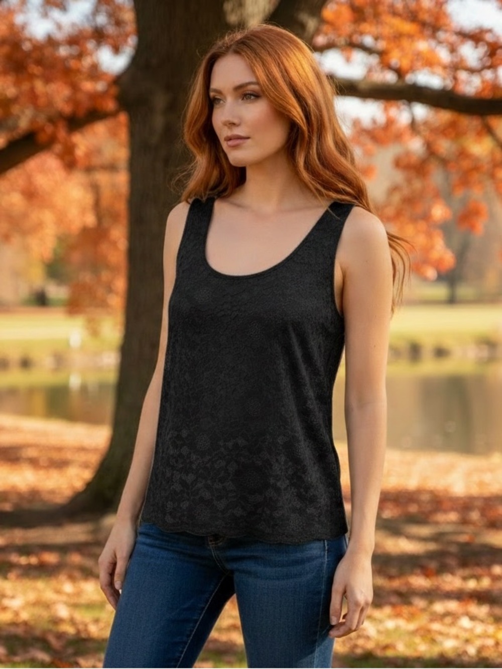 Lord & Taylor Black Lace Scoop Neck Tank